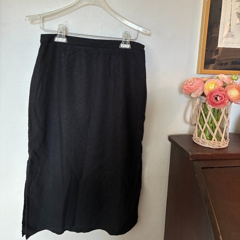 Gap Black Linen-Blend Midi Skirt Size Small